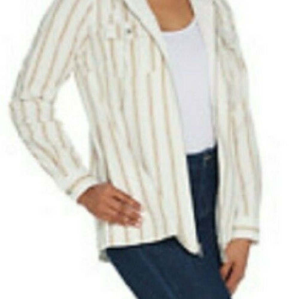 Denim & Co Stretch Twill Zip Striped Hooded Jacket